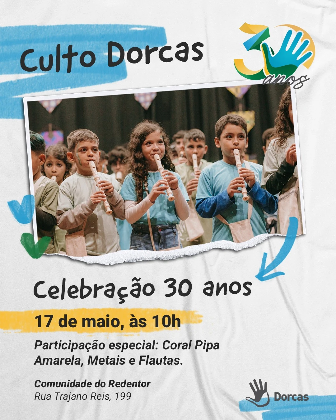 Commemorative image for Dorcas' 30 years